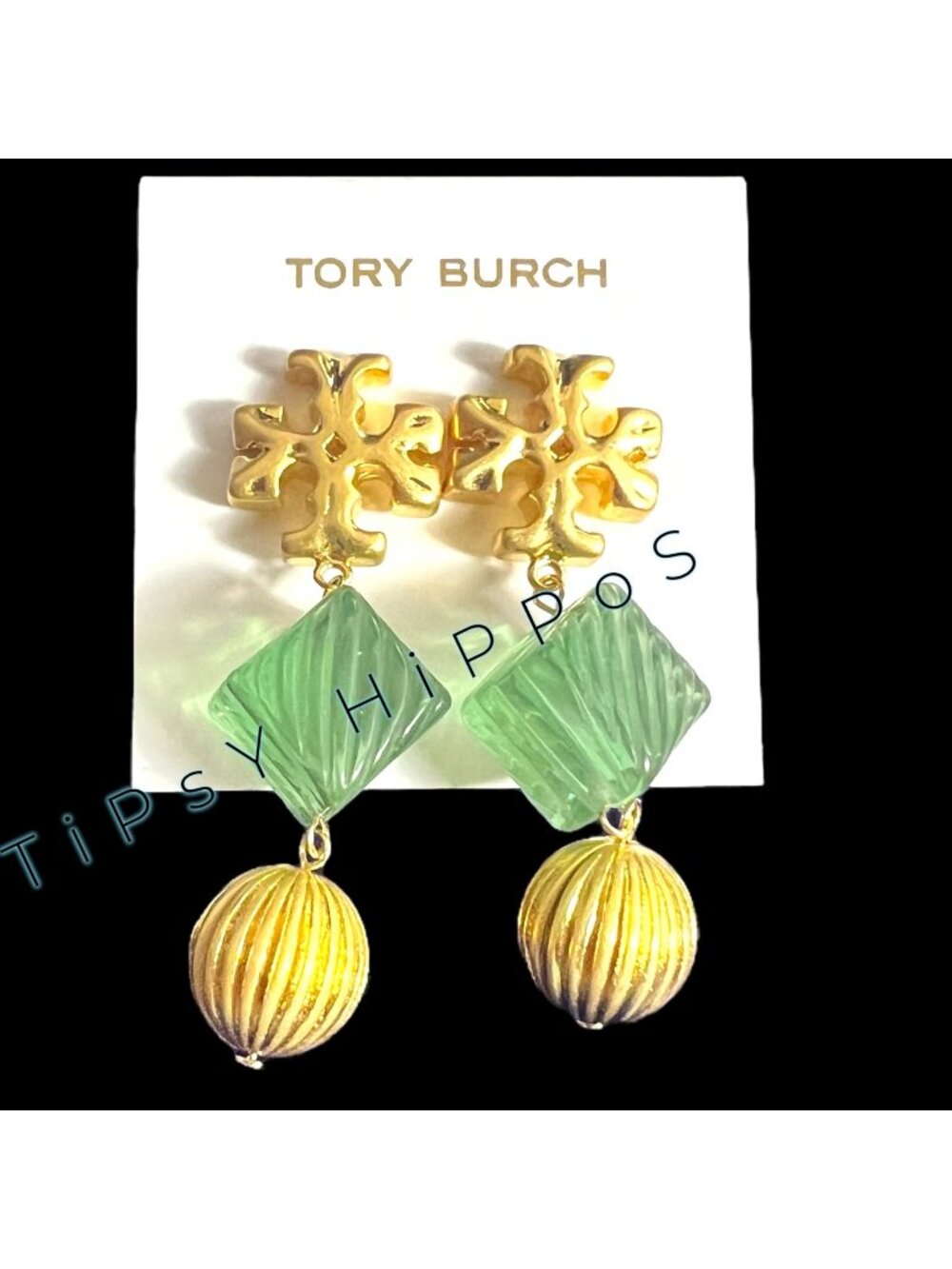 *** New!  Tory Bruch Roxanne Dangle Earrings in Gold and Green